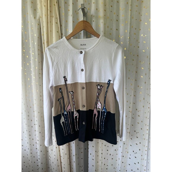 Blair Boutique NWT Giraffe Novelty Chunky Stripe Color Block Button Up Cardigan - Picture 2 of 6